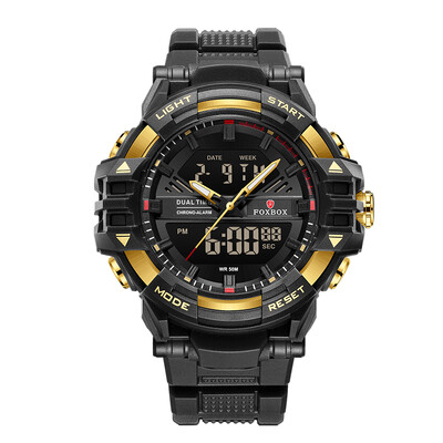 FOXBOX Muški satovi 5ATM Vodootporni dvostruki zaslon Muški kvarcni ručni sat Kronograf LED Svjetleći alarm Muški elektronički sat Muški