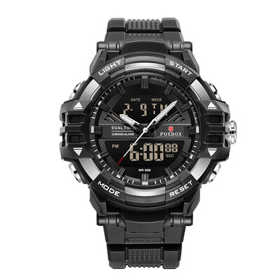 FOXBOX Muški satovi 5ATM Vodootporni dvostruki zaslon Muški kvarcni ručni sat Kronograf LED Svjetleći alarm Muški elektronički sat Muški