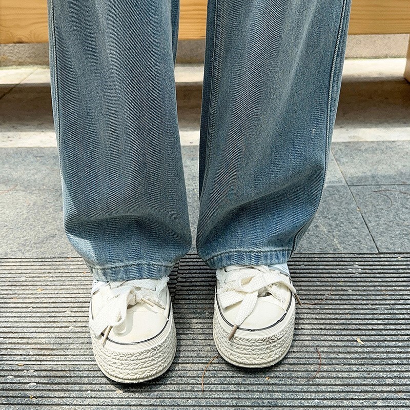 Ženske modne traper traperice Duge ležerne hlače Opuštene ravne široke modne dnevne kratke hlače s visokim strukom