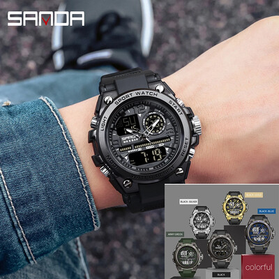SANDA Ceas digital cu LED Ceas de mână cu quartz sport militar pentru bărbați Ceas de mână de lux de top, rezistent la apă, Ceas electronic pentru bărbați 6024