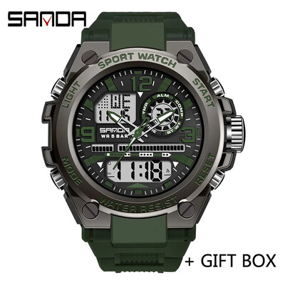 SANDA Цифров LED часовник Мъжки военен спортен кварцов ръчен часовник Топ марка луксозен хронометър Водоустойчив мъжки електронен часовник 6024