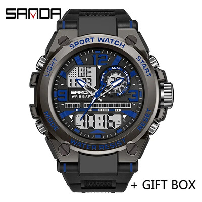 SANDA Цифров LED часовник Мъжки военен спортен кварцов ръчен часовник Топ марка луксозен хронометър Водоустойчив мъжки електронен часовник 6024