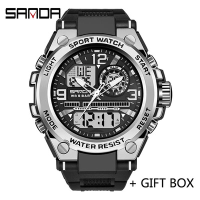 SANDA Цифров LED часовник Мъжки военен спортен кварцов ръчен часовник Топ марка луксозен хронометър Водоустойчив мъжки електронен часовник 6024