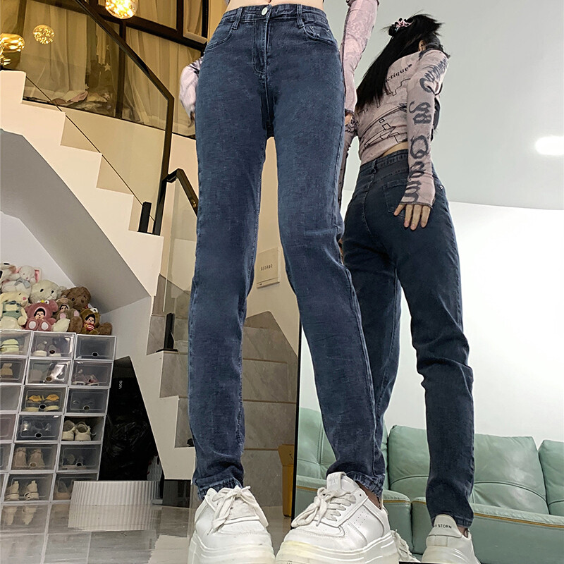 2024. Ženske, uske modne tajice s visokim strukom, traperice, klasične ženske traper hlače, ženske korejske plave hlače