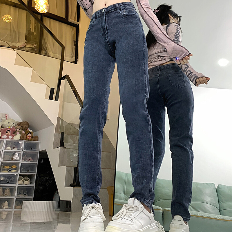 2024. Ženske, uske modne tajice s visokim strukom, traperice, klasične ženske traper hlače, ženske korejske plave hlače