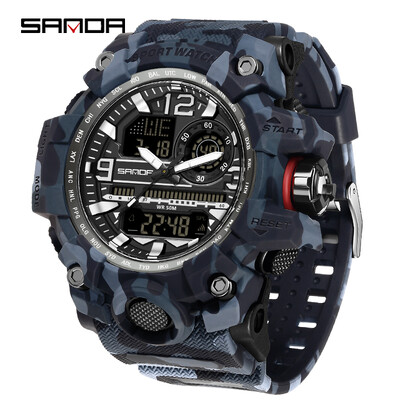 SANDA Fashion Camo G Style Vojni muški sat LED Digitalni vanjski sportski Elektronička štoperica Vodootporni satovi Ležerni muški sat