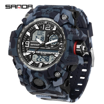 SANDA Fashion Camo G Style Vojni muški sat LED Digitalni vanjski sportski Elektronička štoperica Vodootporni satovi Ležerni muški sat