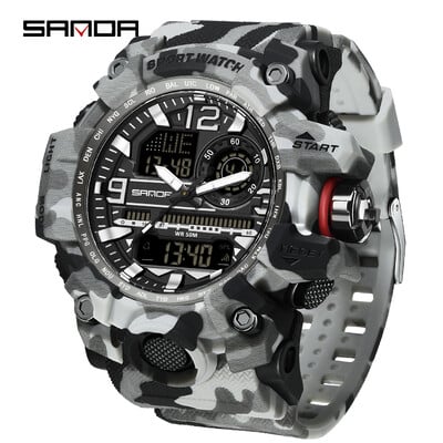SANDA Fashion Camo G Style Vojni muški sat LED Digitalni vanjski sportski Elektronička štoperica Vodootporni satovi Ležerni muški sat
