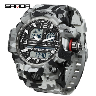 SANDA Fashion Camo G Style Vojni muški sat LED Digitalni vanjski sportski Elektronička štoperica Vodootporni satovi Ležerni muški sat