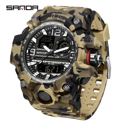 SANDA Fashion Camo G Style Vojni muški sat LED Digitalni vanjski sportski Elektronička štoperica Vodootporni satovi Ležerni muški sat