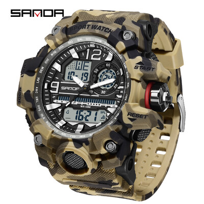 SANDA Fashion Camo G Style Vojni muški sat LED Digitalni vanjski sportski Elektronička štoperica Vodootporni satovi Ležerni muški sat