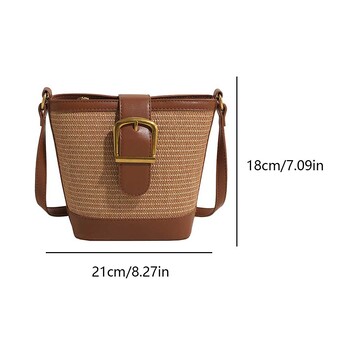 Straw Bucket Bag for Women Straw Crossbody Raffia Bag Тъкани чанти за рамо Дамска чанта от PU кожа Ратан Портмонета Лятна плажна чанта 2024