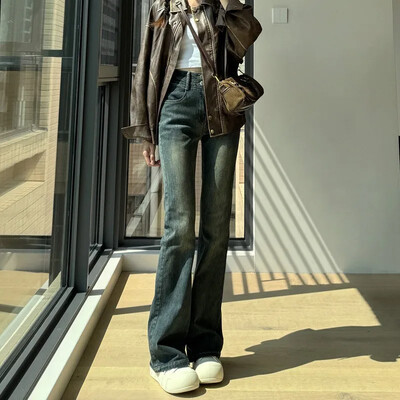 Teksad Naiste kevadsügis uues stiilis Ameerika vintage topeltpandlaga salenemist suurendavad kõrge vöökohaga elastsed kellukesega püksid