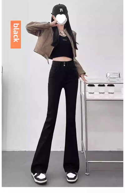 Teksad Naiste kevadsügis uues stiilis Ameerika vintage topeltpandlaga salenemist suurendavad kõrge vöökohaga elastsed kellukesega püksid