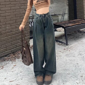 Ženske vintage prevelike traperice visokog struka Ženske modne punk ležerne hlače ravnih nogavica Harajuku sive gotičke traper hlače