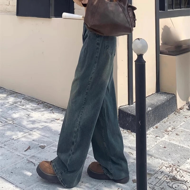 Ženske vintage prevelike traperice visokog struka Ženske modne punk ležerne hlače ravnih nogavica Harajuku sive gotičke traper hlače