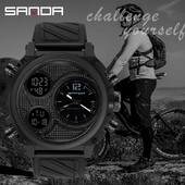 SANDA Kvarcni sat s tri prikaza vremena za muškarce LED sportski digitalni satovi Vodootporni elektronički ručni sat Budilica Relogio