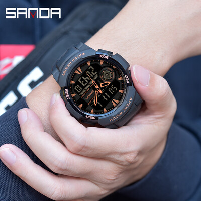 SANDA Sport ceas digital pentru bărbați, înot, 50 m, multifuncțional, militar, cu LED, electronic, ceas de mână pentru bărbați, Relogio Masculino