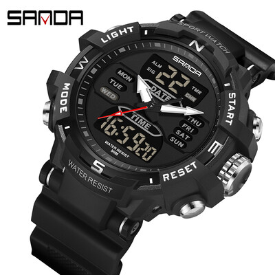 SANDA G Style Muški sportski satovi Dual Display Digitalni LED elektronički kvarcni ručni satovi Vodootporni vojni sat za plivanje