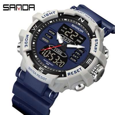 SANDA G Style Muški sportski satovi Dual Display Digitalni LED elektronički kvarcni ručni satovi Vodootporni vojni sat za plivanje