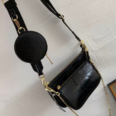 Aligator print sieviešu plecu soma luksusa dizainera plata siksna Crossbody somas ķēde Sling bag pu ādas dāmu 3 somu komplekts rokassoma