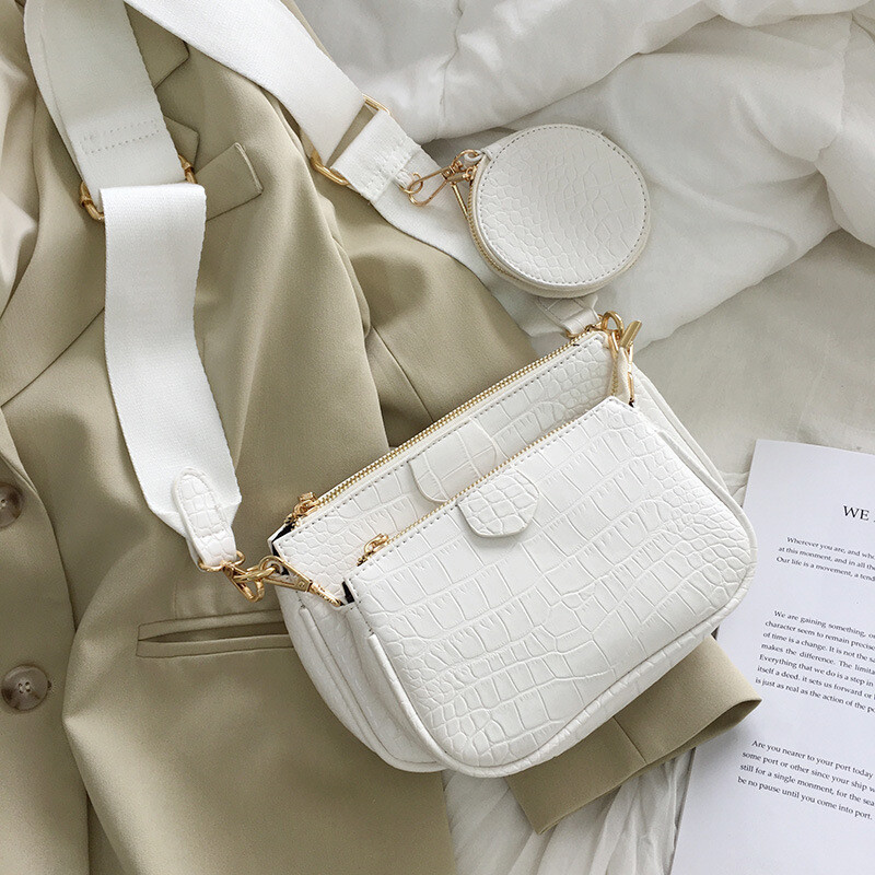 Ženska torba na rame s printom aligatora Luksuzni dizajnerski široki remen Torba preko ramena lanac Sling torba od pu kožne ženske torbice u kompletu s 3 torbe