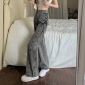 Y2K ulične ženske traper hlače, američke hlače s visokim strukom, šik, ženske ležerne hlače, korejske vintage ženske hlače širokih nogavica