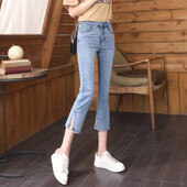 Malene traperice ravnih nogavica visokog struka za žene, ljetna tanka verzija, široke svestrane hlače s prorezima sa strane i sedam točaka