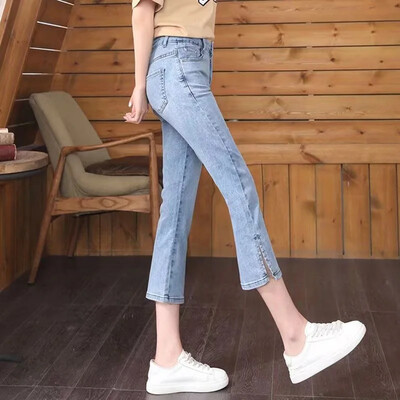 Malene traperice ravnih nogavica visokog struka za žene, ljetna tanka verzija, široke svestrane hlače s prorezima sa strane i sedam točaka