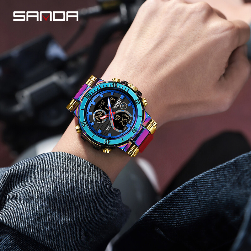 SANDA G stil Muški sat s dvostrukim zaslonom Sportovi na otvorenom Elektronički ručni sat Budilica Vodootporni kronograf Kvarcni satovi