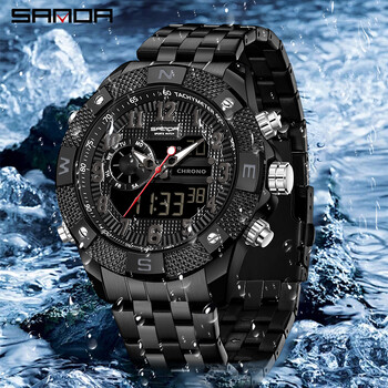 SANDA Top Ανδρικό ρολόι Quartz Military Sport Αδιάβροχο ρολόι χειρός LED Ψηφιακό ρολόι από ανοξείδωτο ατσάλι Ανδρικά ρολόγια ηλεκτρονίων Relogios