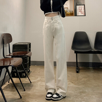 ZOENOVA Ravne široke ženske traperice 2024. Proljetne hlače širokih nogavica visokog struka, korejske Y2K modne svestrane hlače do poda