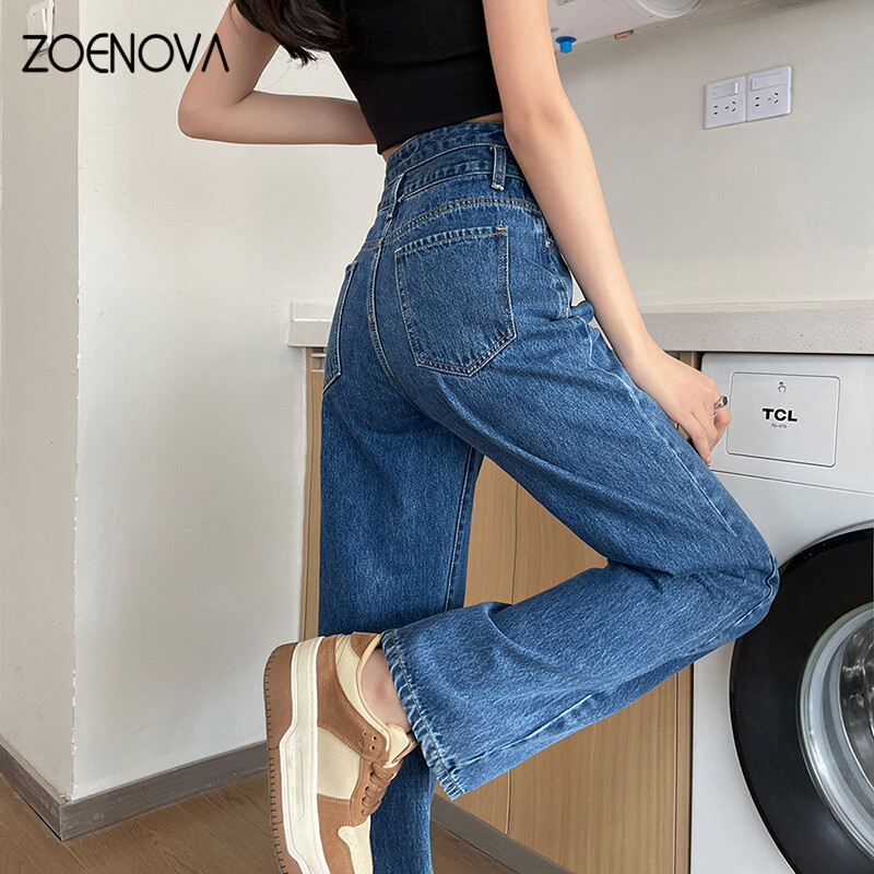 ZOENOVA Ravne široke ženske traperice 2024. Proljetne hlače širokih nogavica visokog struka, korejske Y2K modne svestrane hlače do poda