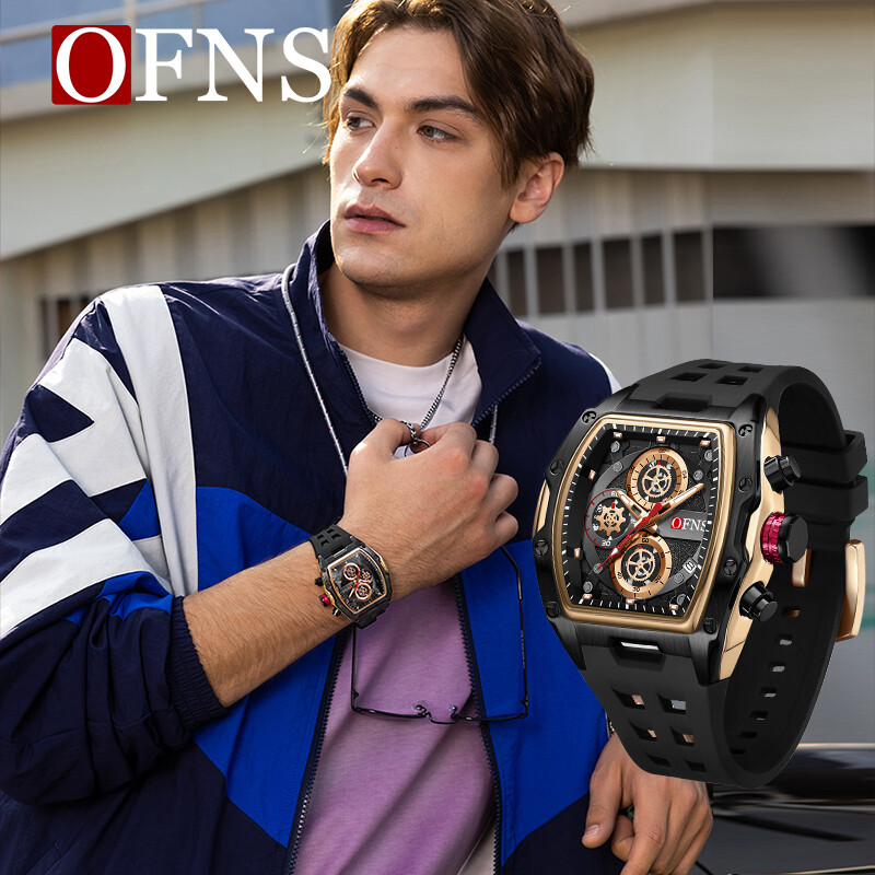 OFNS Modni potpuno novi stil Muški sat 50M Vodootporan, svjetleći Sport na otvorenom Timing Muški sat Kvarcni trend Mladinski satovi Hot