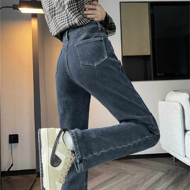 Uued Korea Stretch Denim Teksad Naiste sirge, Regulaarsel Fitness Pestav Rebitud laia säärega püksid Naiste Püksid Nelja hooaja