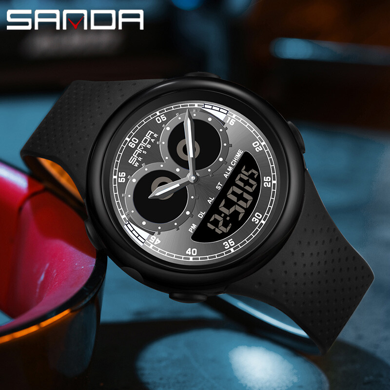 SANDA Uus G-stiilis meeste käekell Sport veekindel stopper kronograaf Kahe ekraaniga kvartsist randmekell LED digitaalne elektrooniline kell