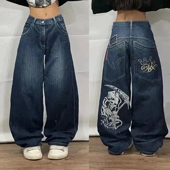 Y2K Harajuku Vintage Νέο Μπλε πλυμένο φαρδύ τζιν Γυναικεία Streetwear Μόδα Gothic ψηλόμεση Casual Joker φαρδύ παντελόνι