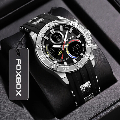 LIGE Marka FOXBOX Modni kvarcni elektronički satovi Ležerni sportski Vojni dvostruki digitalni zaslon Muški sat Vodootporni LED svjetleći