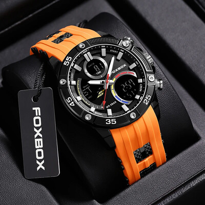 LIGE Marka FOXBOX Modni kvarcni elektronički satovi Ležerni sportski Vojni dvostruki digitalni zaslon Muški sat Vodootporni LED svjetleći