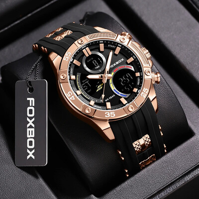 LIGE Marka FOXBOX Modni kvarcni elektronički satovi Ležerni sportski Vojni dvostruki digitalni zaslon Muški sat Vodootporni LED svjetleći