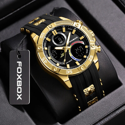 LIGE Marka FOXBOX Modni kvarcni elektronički satovi Ležerni sportski Vojni dvostruki digitalni zaslon Muški sat Vodootporni LED svjetleći