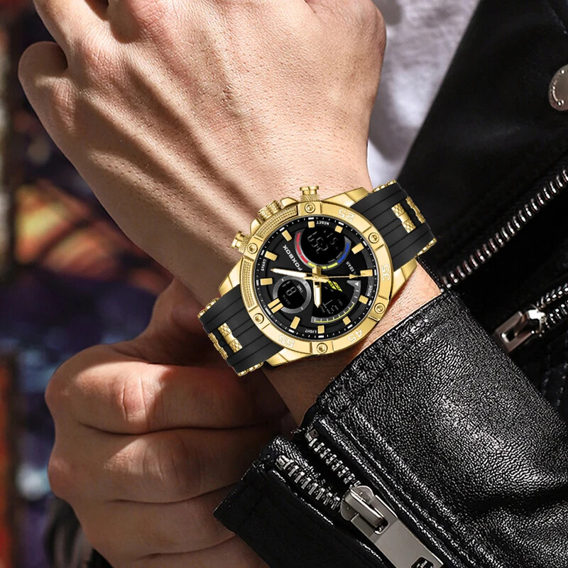 LIGE Marka FOXBOX Modni kvarcni elektronički satovi Ležerni sportski Vojni dvostruki digitalni zaslon Muški sat Vodootporni LED svjetleći