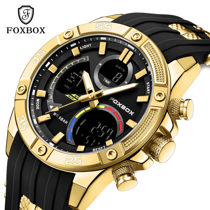 LIGE Marka FOXBOX Modni kvarcni elektronički satovi Ležerni sportski Vojni dvostruki digitalni zaslon Muški sat Vodootporni LED svjetleći