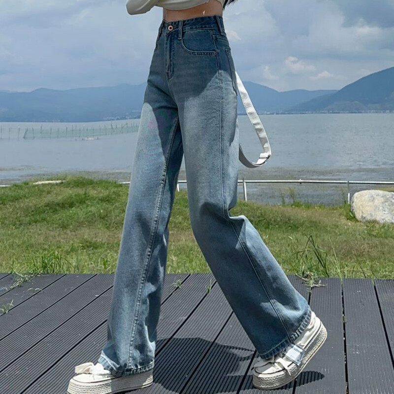 Ženske široke traperice, ravne, rastezljive modne, potpuno nove traper hlače za četiri sezone