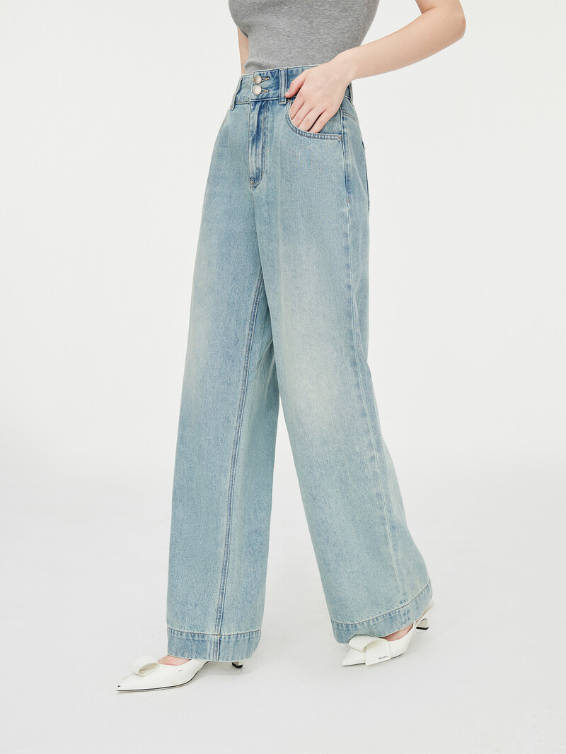 FSLE elegantsed laia säärega teksad naistele 2024. aasta sügis, uus disain, sirged õhukesed, sobivad vabaaja püksid 24FS13014