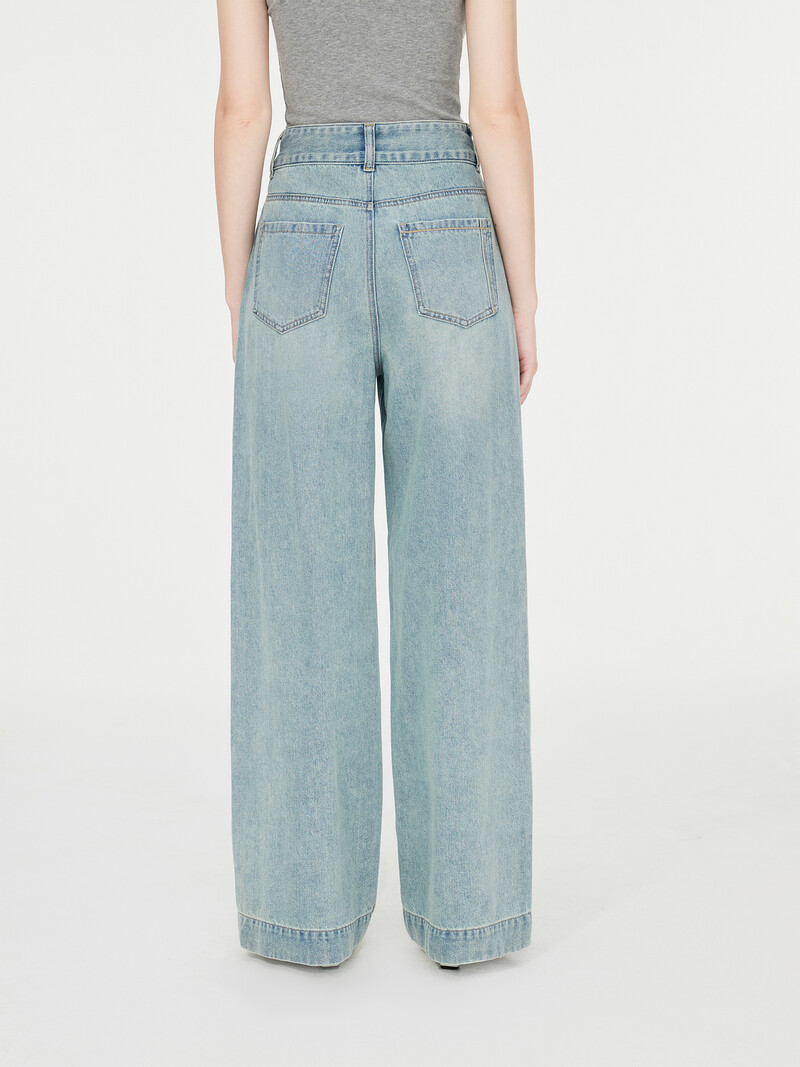 FSLE elegantsed laia säärega teksad naistele 2024. aasta sügis, uus disain, sirged õhukesed, sobivad vabaaja püksid 24FS13014