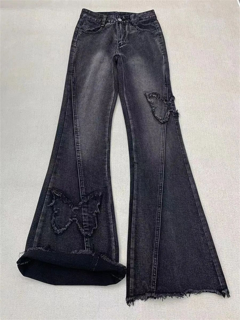 Pantaloni denim Harajuku Y2k Trashy Haina anilor 2000 Blugi evazați albastru pentru femei Baggy Vintage anii 90 Pantaloni cowboy estetici cu talie joasă
