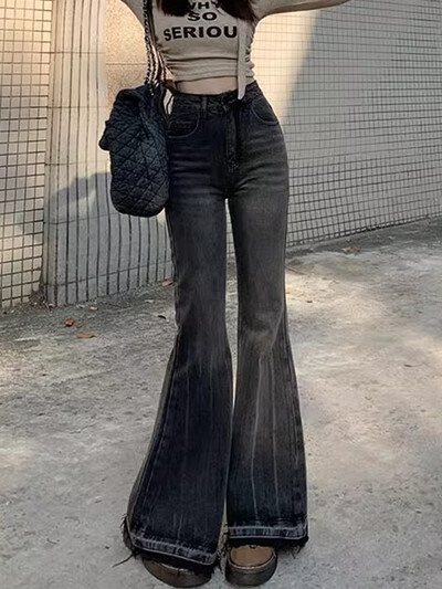 Burr Edge Design Vintage Flare Jeans visokog struka Korejske ležerne uske traper hlače Nova ženska ulična odjeća Strect Boot Cut vaqueros
