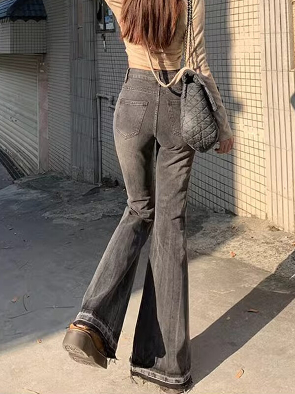 Burr Edge Design Vintage Flare Jeans visokog struka Korejske ležerne uske traper hlače Nova ženska ulična odjeća Strect Boot Cut vaqueros