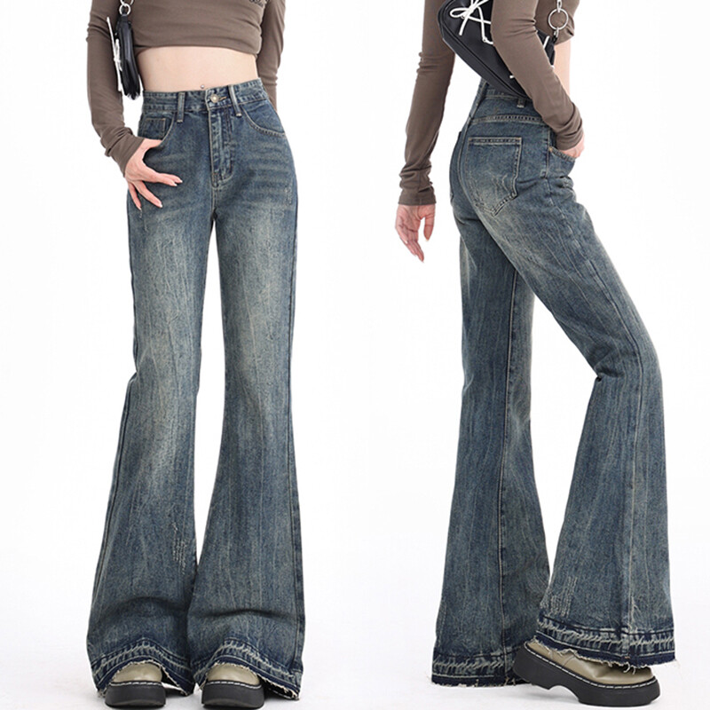 Burr Edge Design Vintage Flare Jeans visokog struka Korejske ležerne uske traper hlače Nova ženska ulična odjeća Strect Boot Cut vaqueros